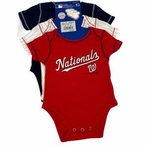 Washington Nationals MLB Baseball 3-Pack Infant Baby Bodysuits 0-3 Months 0-3M